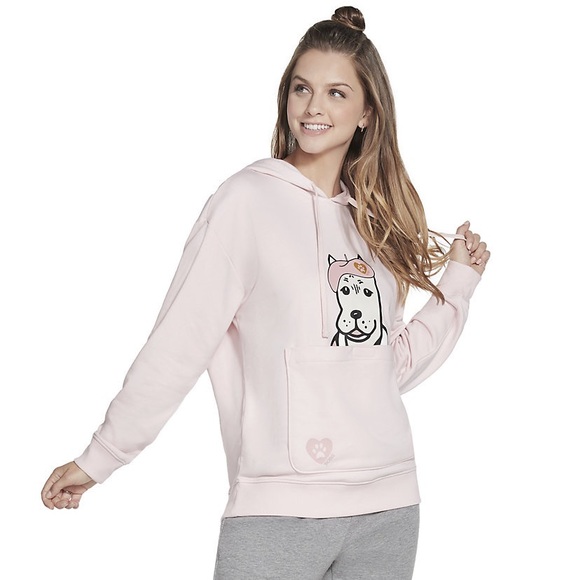 BNWT Skechers BOBS Bonjour Pooch Pocket Fleece Hoodie Light Pink Size S - Picture 2 of 10
